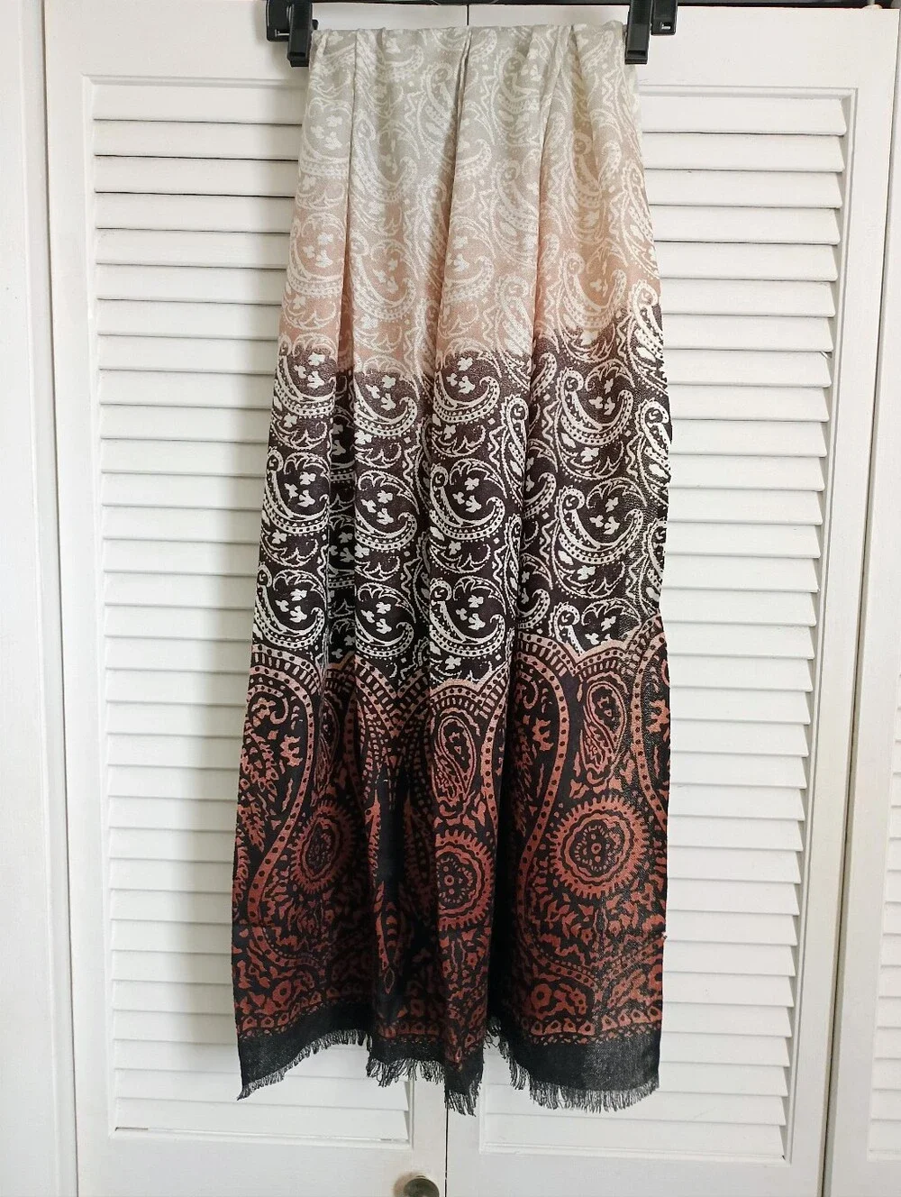 Cream, Tan, Brown & Black Long Paisley Scarf (72